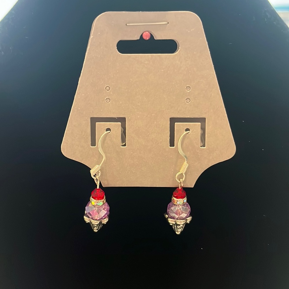 purple ice cream earrings with whipped cream and cherry